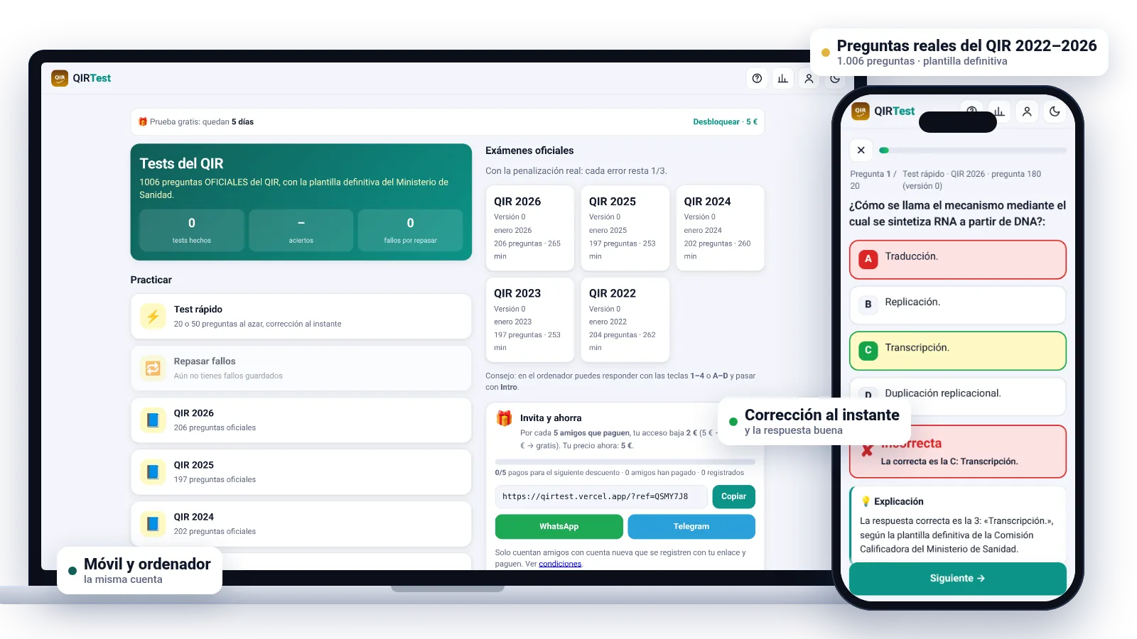 QIRTest en un portátil y en un móvil