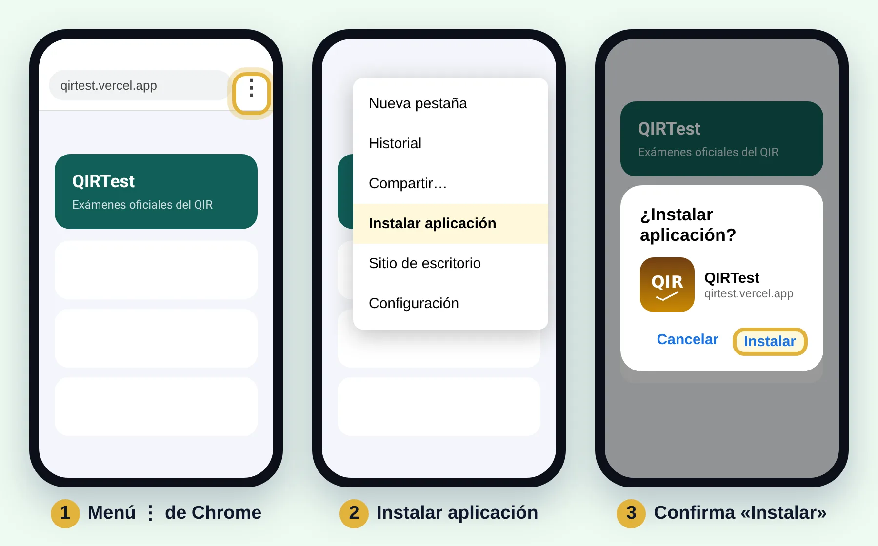 Chrome, menú, Instalar aplicación