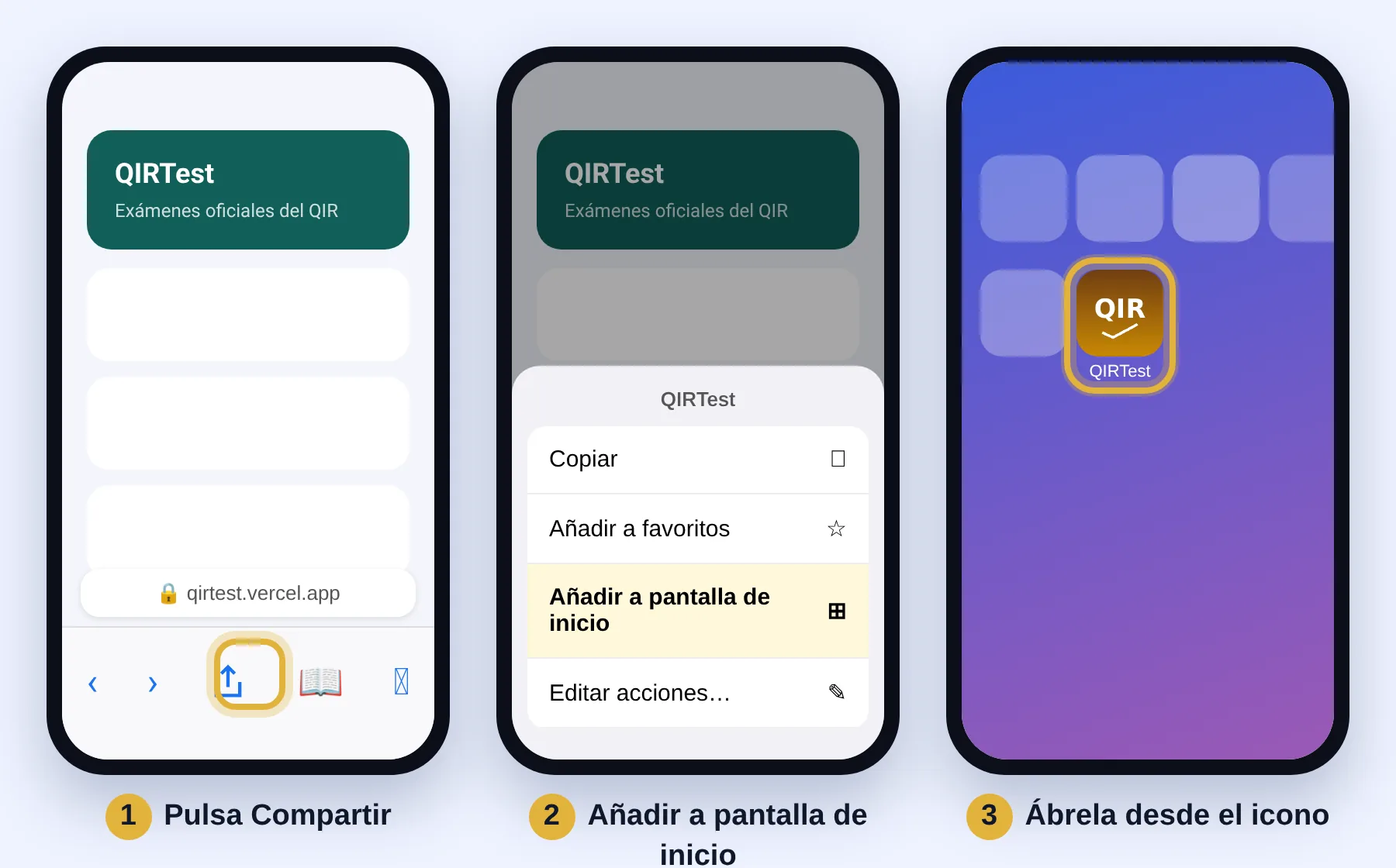 Safari, botón Compartir, Añadir a pantalla de inicio